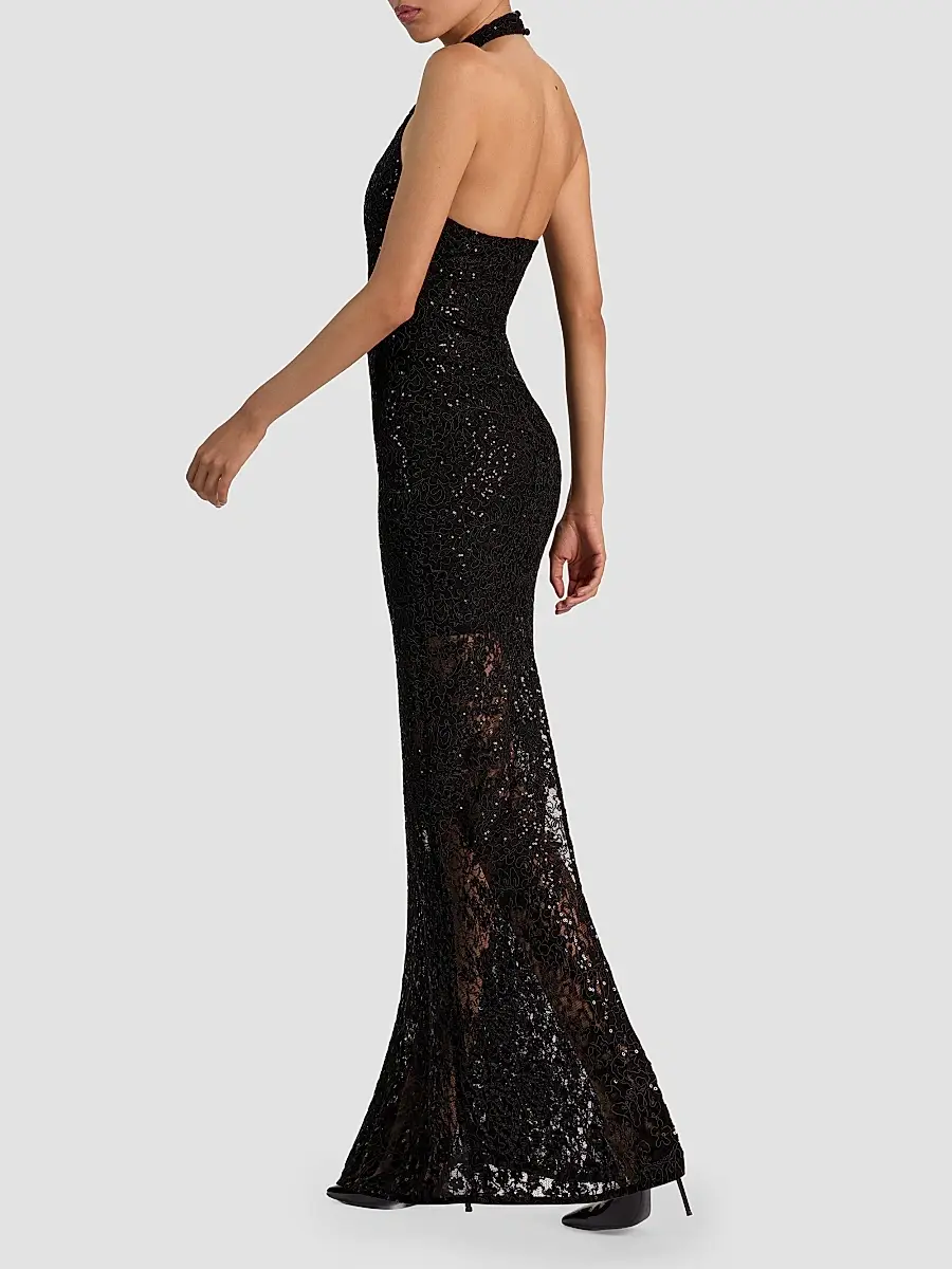 Alice + Olivia Women's Koi Sequined Lace Halter Maxi Dress | Thumbnail 3 Alice + Olivia Women's Koi Sequined Lace Halter Maxi Dress | Thumbnail 3