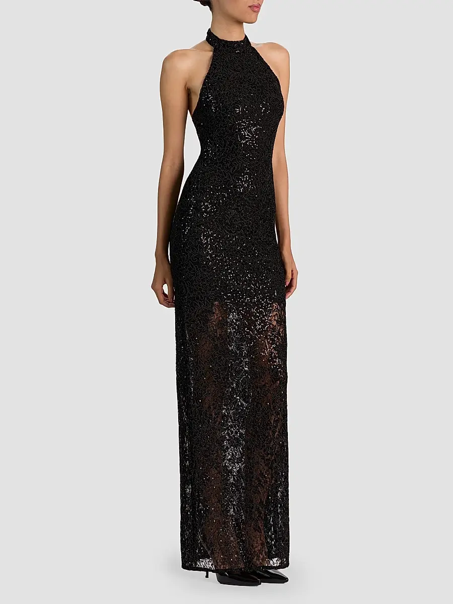 Alice + Olivia Women's Koi Sequined Lace Halter Maxi Dress | Thumbnail 5 Alice + Olivia Women's Koi Sequined Lace Halter Maxi Dress | Thumbnail 5