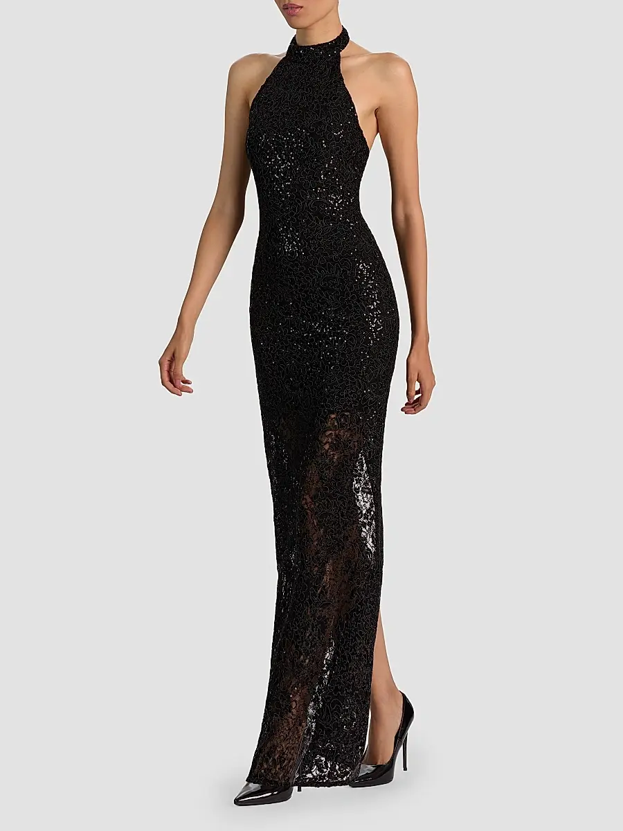 Alice + Olivia Women's Koi Sequined Lace Halter Maxi Dress | Thumbnail 6 Alice + Olivia Women's Koi Sequined Lace Halter Maxi Dress | Thumbnail 6