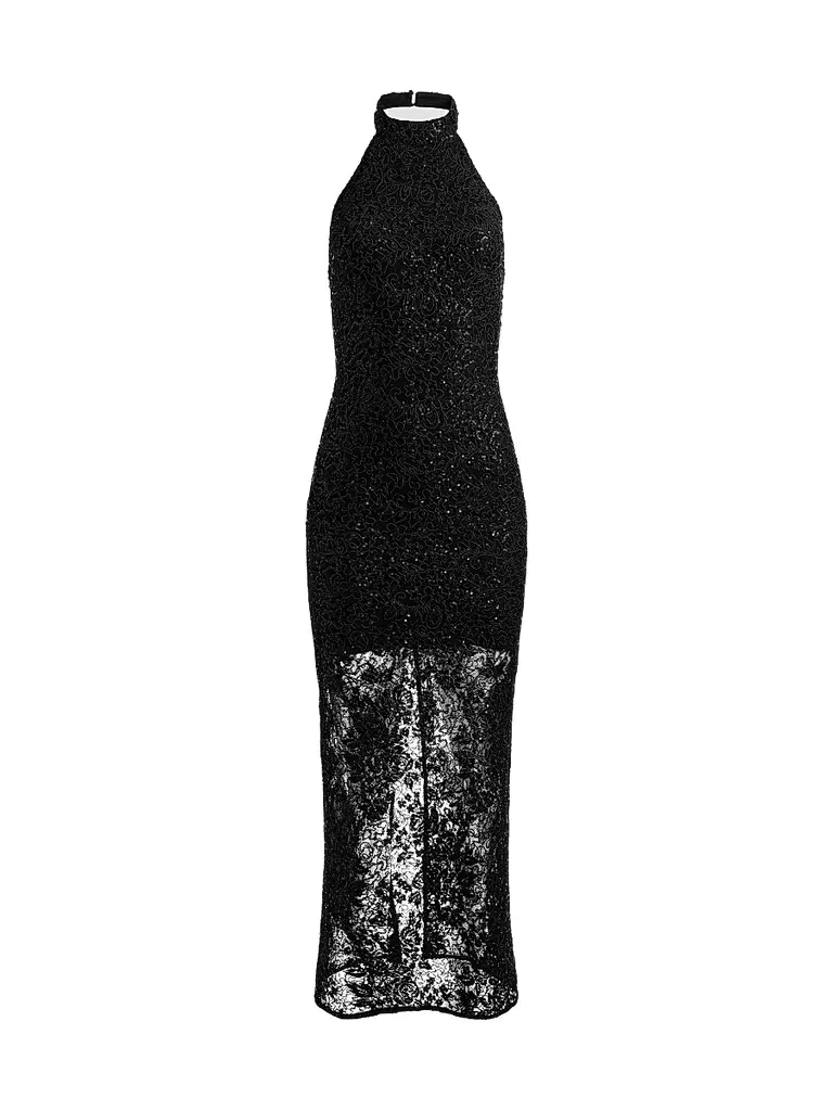 Alice + Olivia Women's Koi Sequined Lace Halter Maxi Dress