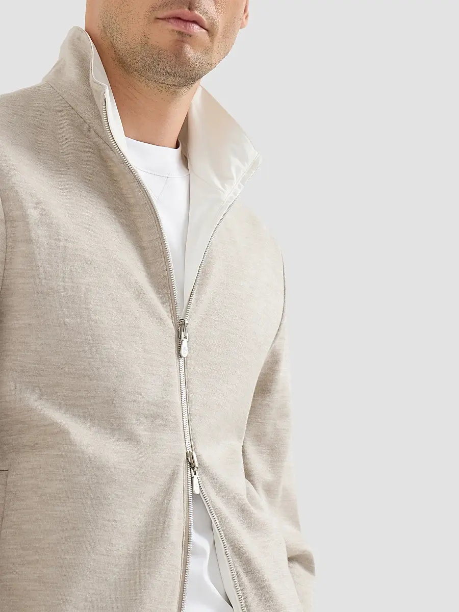 Brunello Cucinelli Men's Bonded Nylon Reversible Outerwear Jacket with Logo - Off White | Thumbnail 6