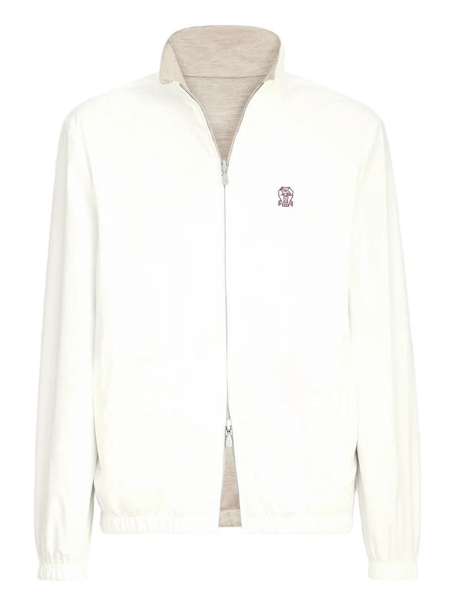 Men's Bonded Nylon Reversible Outerwear Jacket with Logo - Off White Men's Bonded Nylon Reversible Outerwear Jacket with Logo - Off White