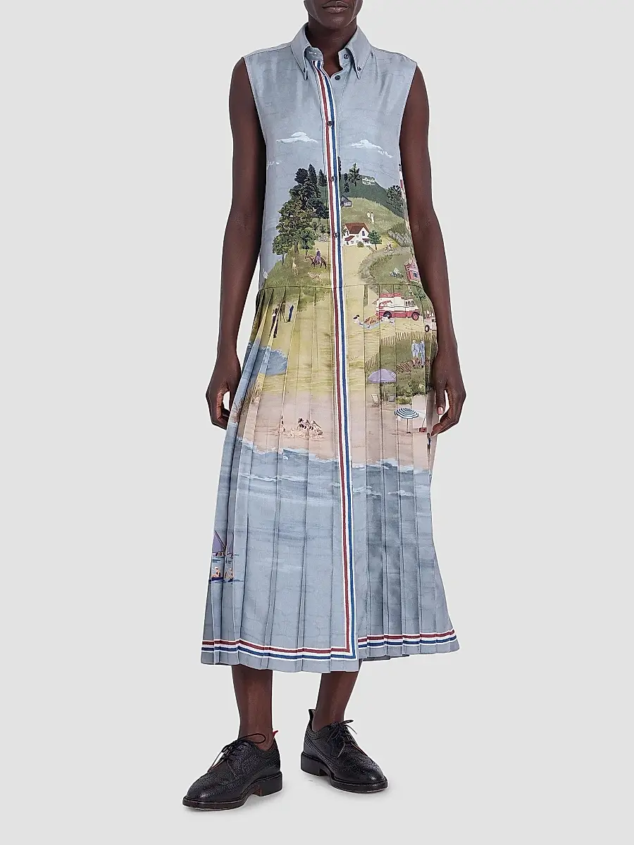 Thom Browne Women's Scenic Coastline Silk Shirtdress | Thumbnail 2