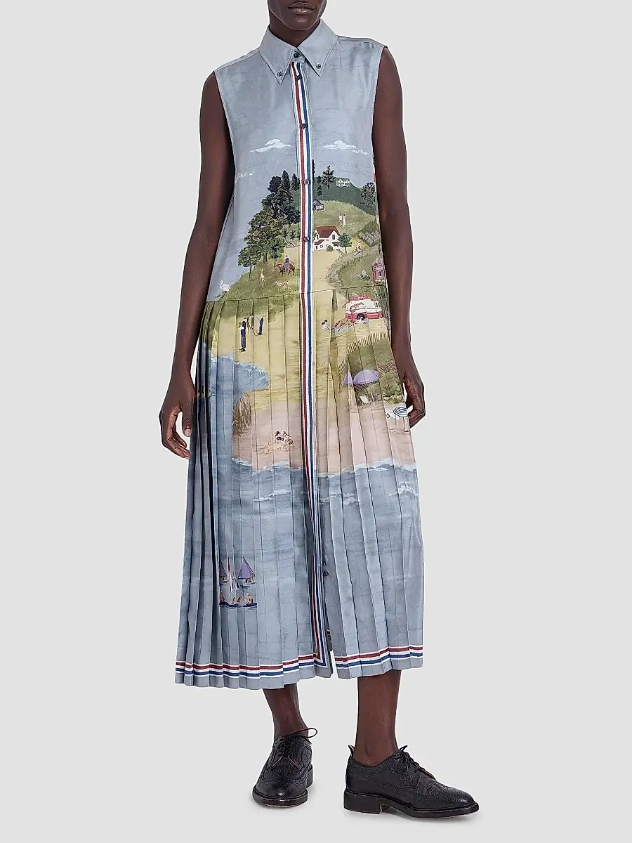 Thom Browne Women's Scenic Coastline Silk Shirtdress | Thumbnail 3