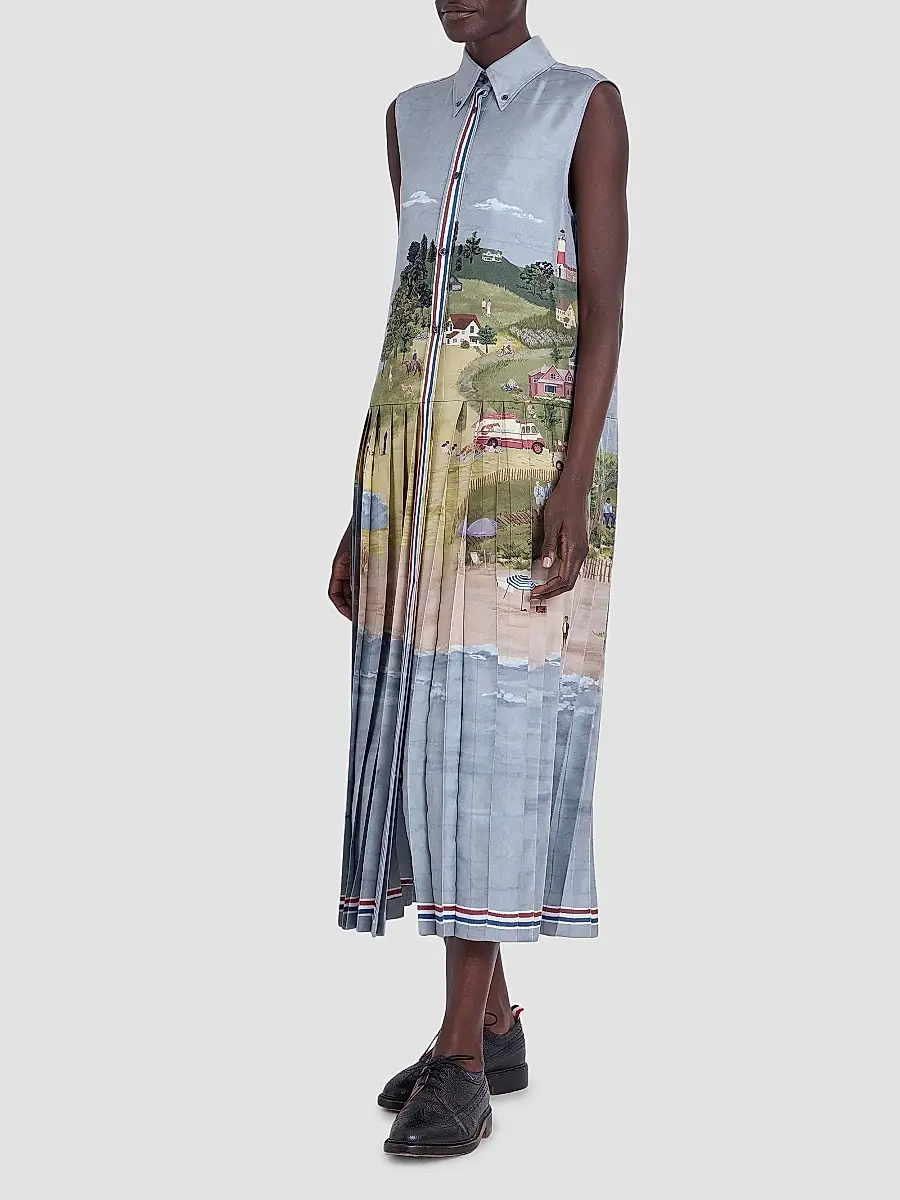 Thom Browne Women's Scenic Coastline Silk Shirtdress | Thumbnail 4