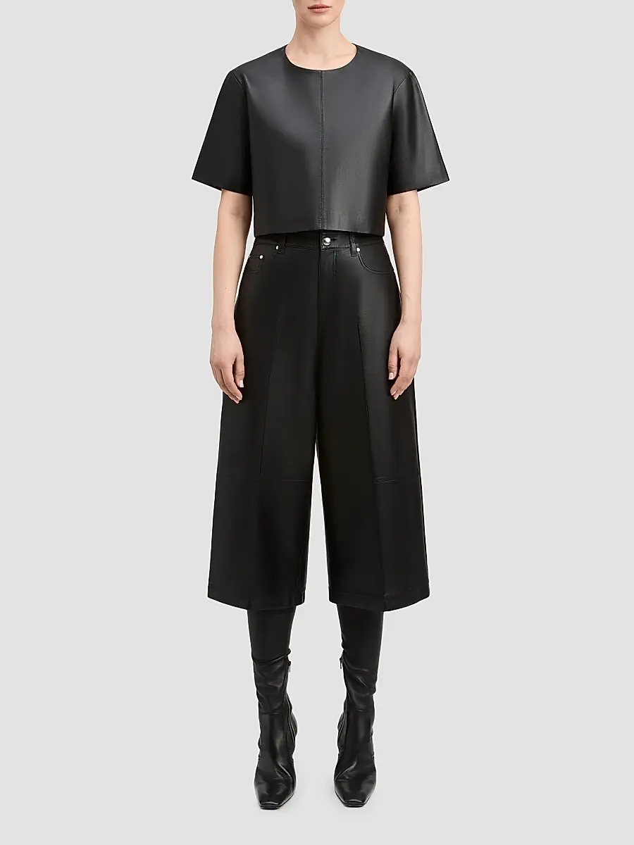 Derek Lam Women's Billie Paper Leather Short Sleeve Crop Top | Thumbnail 2 Derek Lam Women's Billie Paper Leather Short Sleeve Crop Top | Thumbnail 2
