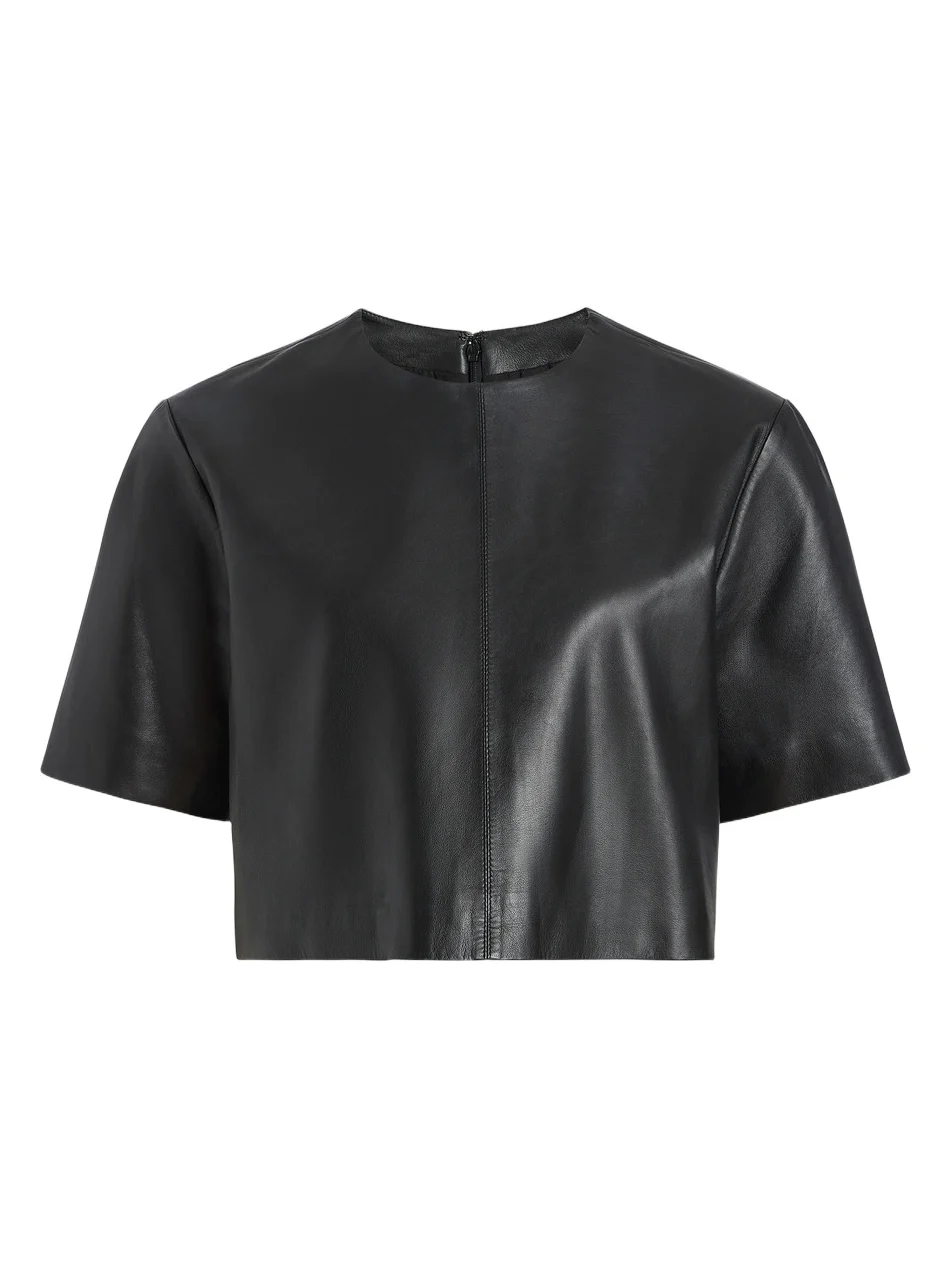 Derek Lam Women's Billie Paper Leather Short Sleeve Crop Top