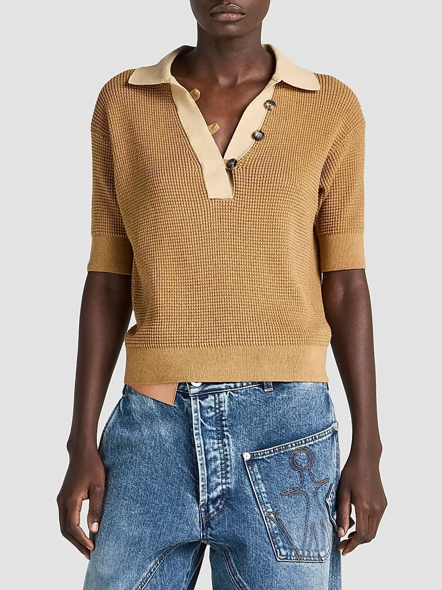 JW Anderson Women's Textured Cotton-Blend Polo Sweater | Thumbnail 3 JW Anderson Women's Textured Cotton-Blend Polo Sweater | Thumbnail 3