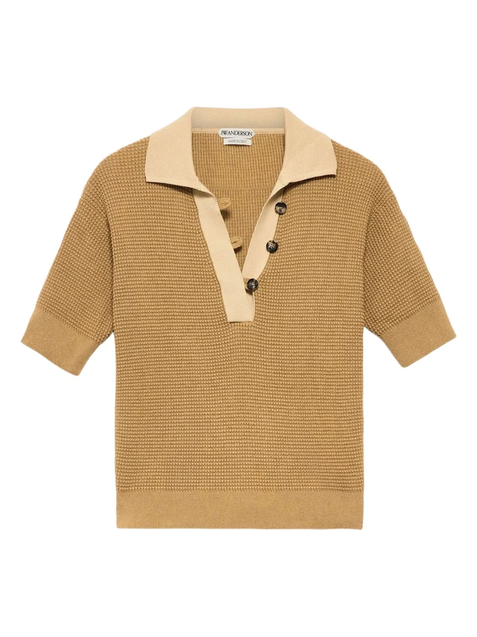 Women's Textured Cotton-Blend Polo Sweater Women's Textured Cotton-Blend Polo Sweater