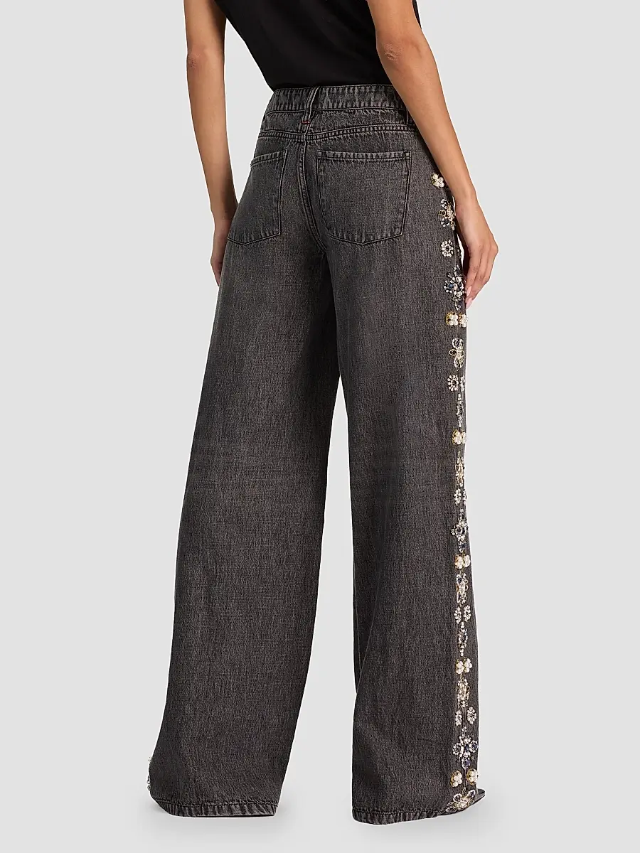 Alice + Olivia Women's Amazing Embellished Distressed Baggy Jeans | Thumbnail 3 Alice + Olivia Women's Amazing Embellished Distressed Baggy Jeans | Thumbnail 3