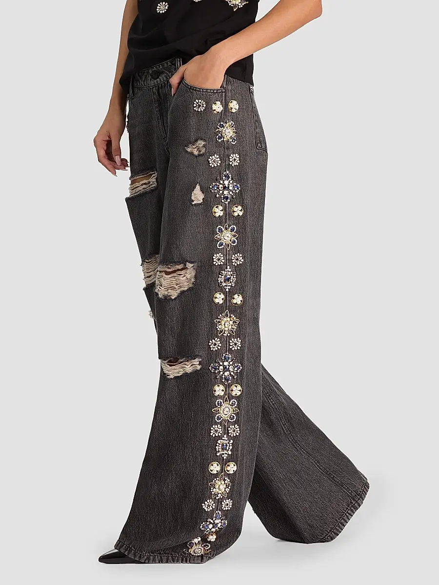Alice + Olivia Women's Amazing Embellished Distressed Baggy Jeans | Thumbnail 6 Alice + Olivia Women's Amazing Embellished Distressed Baggy Jeans | Thumbnail 6