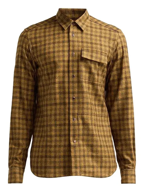 Kiton Men's Buba Plaid Cashmere Snap-Front Shirt