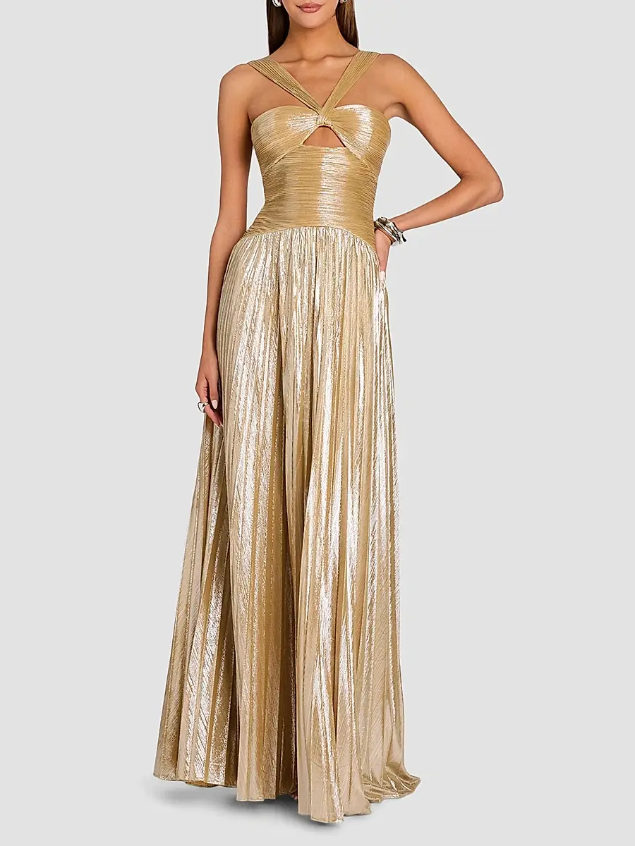 Retrofête Women's Solace Metallic V-Neck Cut-Out Gown | Thumbnail 2 Retrofête Women's Solace Metallic V-Neck Cut-Out Gown | Thumbnail 2