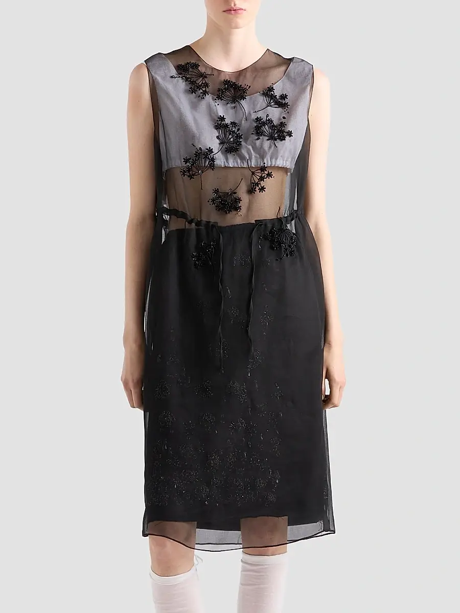 Prada Women's Embroidered Silk Cigaline Dress | Thumbnail 2 Prada Women's Embroidered Silk Cigaline Dress | Thumbnail 2