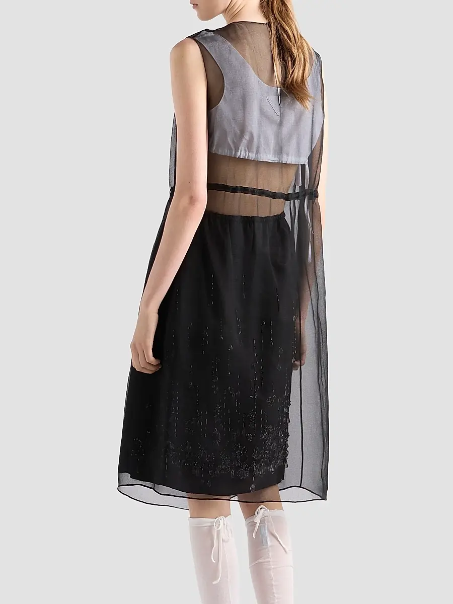 Prada Women's Embroidered Silk Cigaline Dress | Thumbnail 3 Prada Women's Embroidered Silk Cigaline Dress | Thumbnail 3
