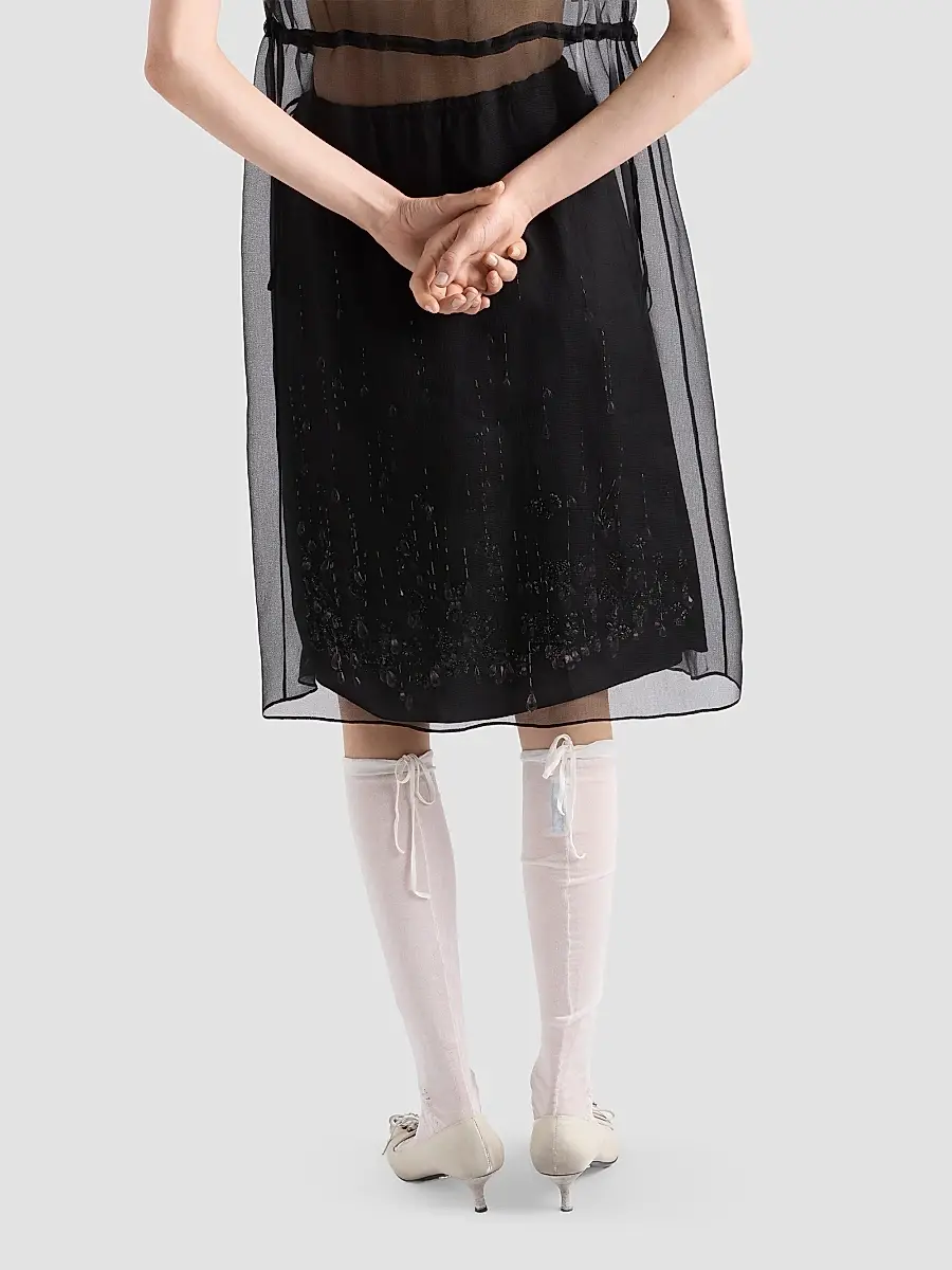 Prada Women's Embroidered Silk Cigaline Dress | Thumbnail 4 Prada Women's Embroidered Silk Cigaline Dress | Thumbnail 4