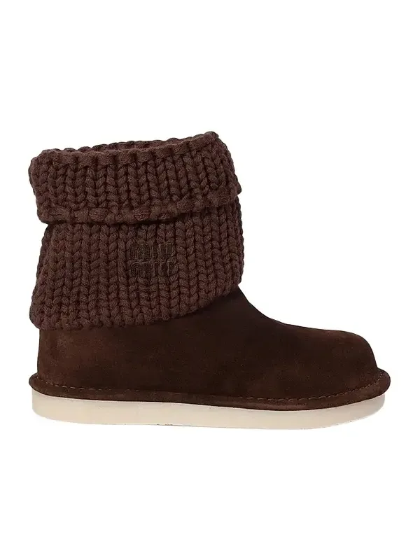 Women's Suede and Knit Booties - Brown