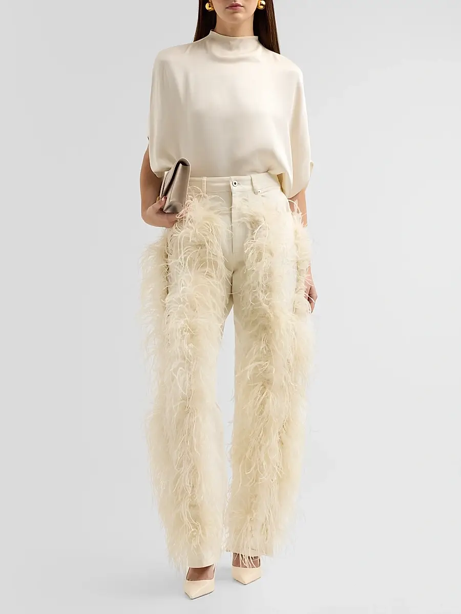 Lapointe Women's Feather-Trimmed Jeans | Thumbnail 2 Lapointe Women's Feather-Trimmed Jeans | Thumbnail 2