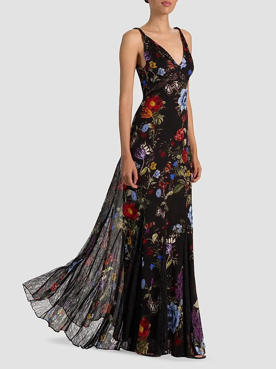 Alice + Olivia Women's Nisa Floral Cutaway Lace Maxi Dress | Thumbnail 6 Alice + Olivia Women's Nisa Floral Cutaway Lace Maxi Dress | Thumbnail 6