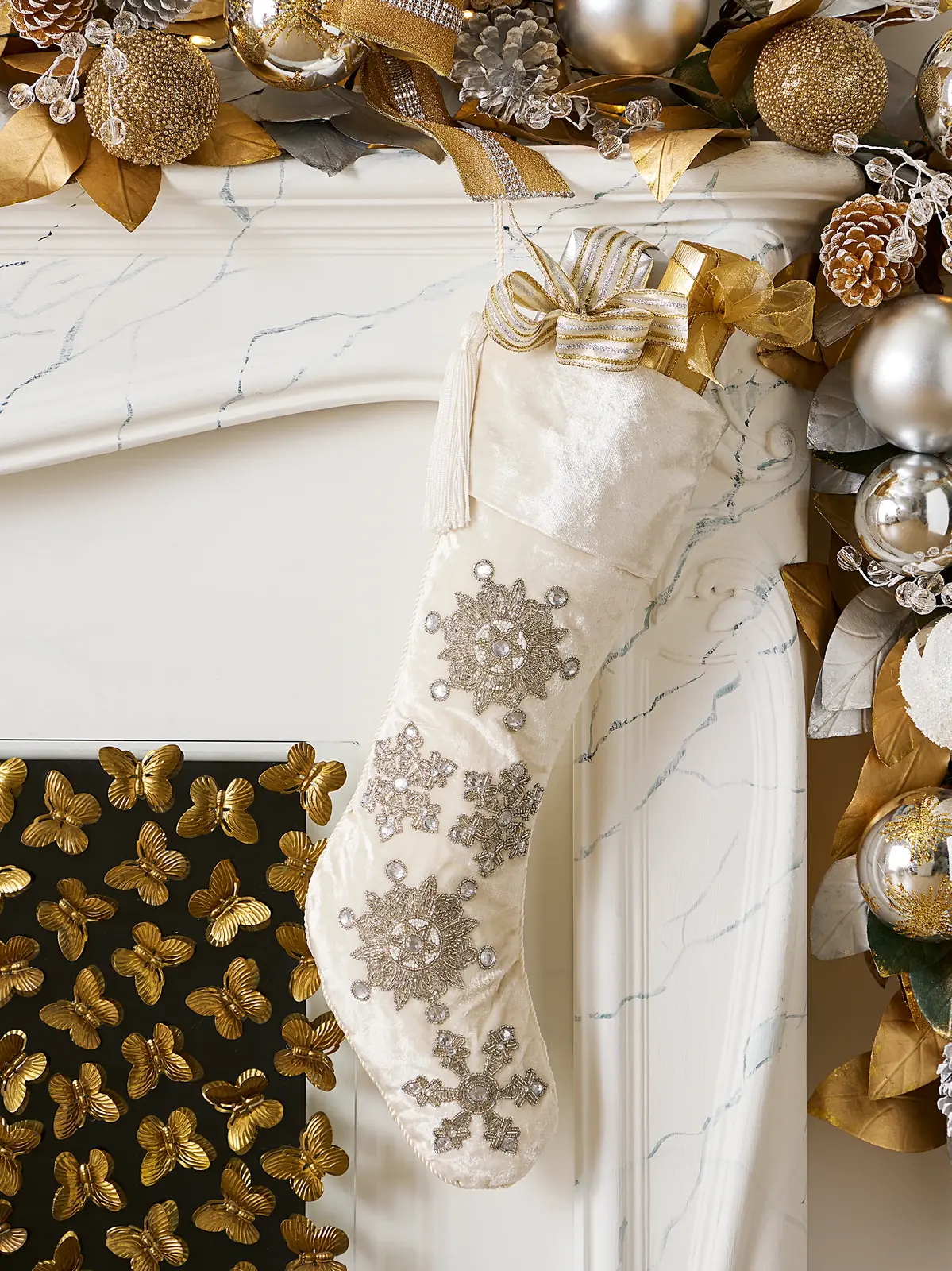 Sudha Pennathur Silver Snowfall Embellished Stocking