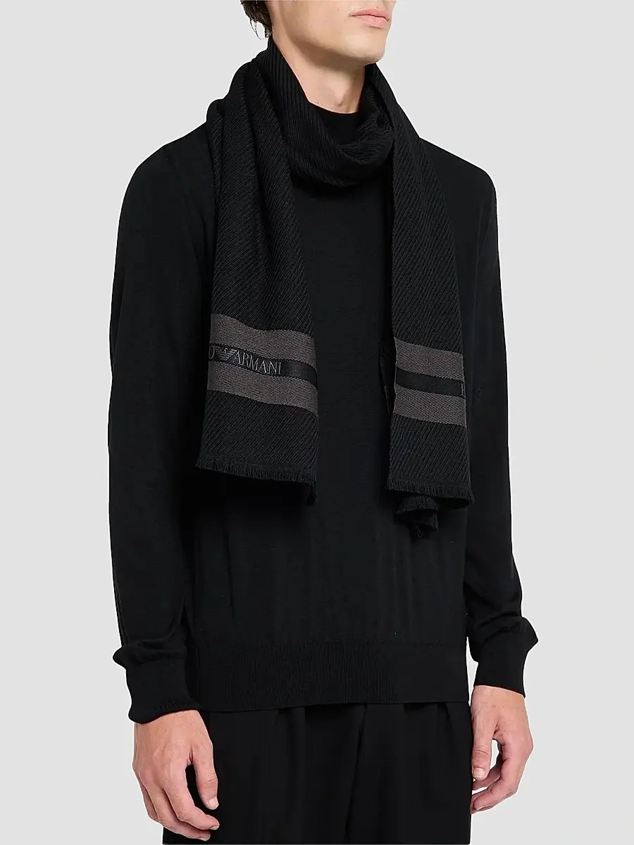 Emporio Armani Men's Logo Wool-Silk Scarf | Thumbnail 3