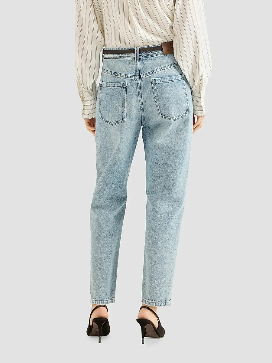 Brunello Cucinelli Women's Authentic Denim Baggy Tapered Trousers | Thumbnail 4 Brunello Cucinelli Women's Authentic Denim Baggy Tapered Trousers | Thumbnail 4