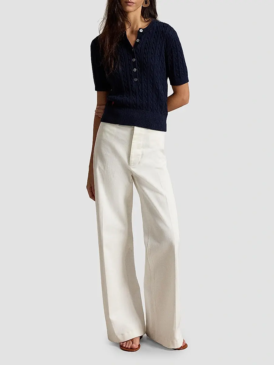 Polo Ralph Lauren Women's Mini-Cable Short-Sleeve Henley Sweater | Thumbnail 2 Polo Ralph Lauren Women's Mini-Cable Short-Sleeve Henley Sweater | Thumbnail 2