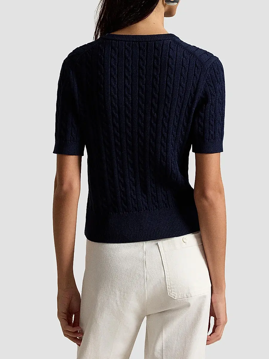 Polo Ralph Lauren Women's Mini-Cable Short-Sleeve Henley Sweater | Thumbnail 3 Polo Ralph Lauren Women's Mini-Cable Short-Sleeve Henley Sweater | Thumbnail 3