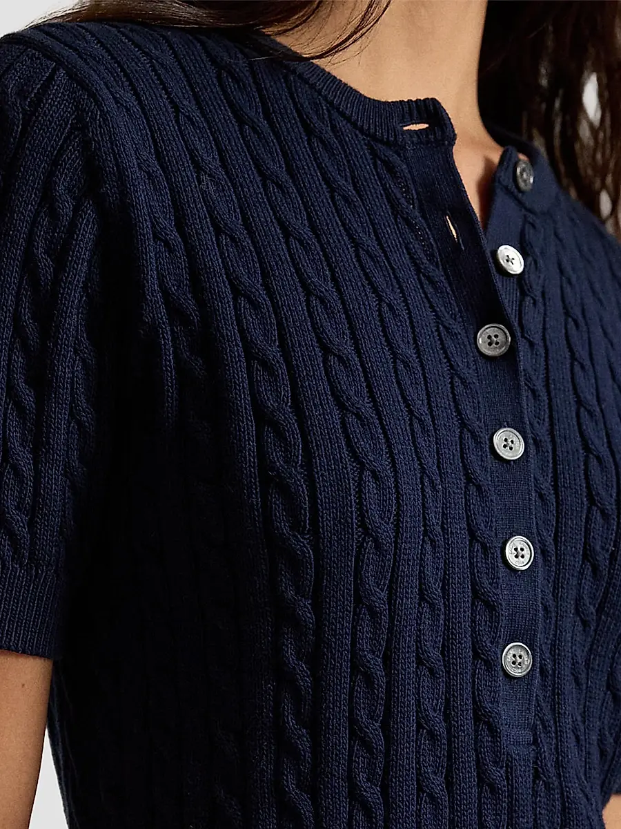 Polo Ralph Lauren Women's Mini-Cable Short-Sleeve Henley Sweater | Thumbnail 5 Polo Ralph Lauren Women's Mini-Cable Short-Sleeve Henley Sweater | Thumbnail 5