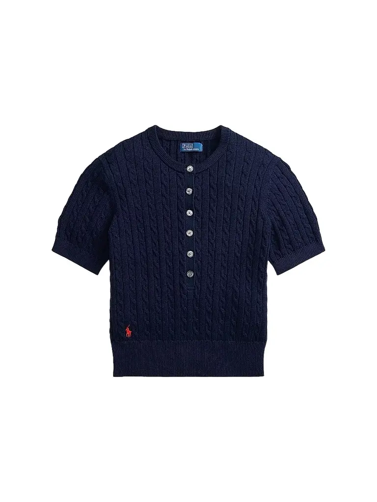 Polo Ralph Lauren Women's Mini-Cable Short-Sleeve Henley Sweater