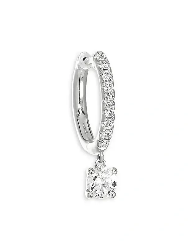 Women's 18K White Gold & Diamond Drop Single Huggie Hoop Earring
