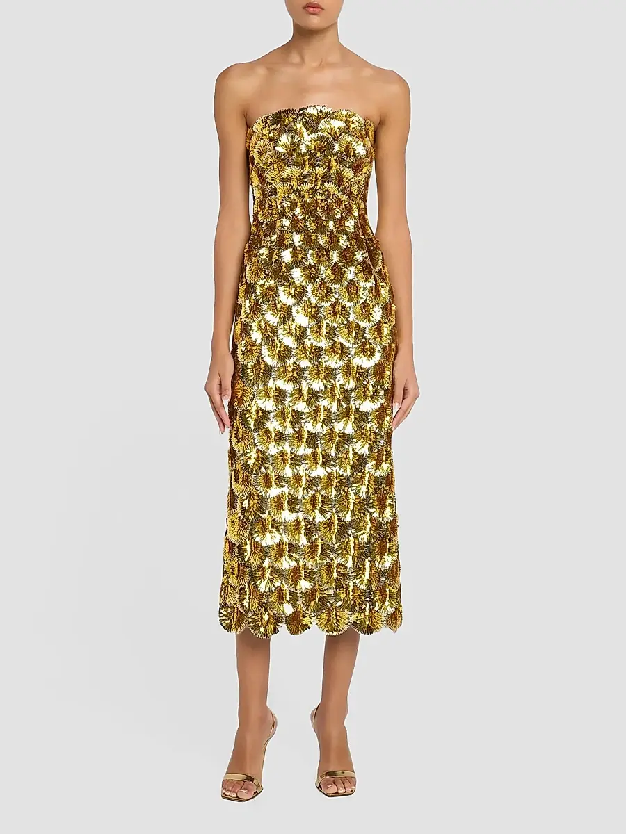 Oscar de la Renta Women's Strapless Scallop Embroidered Cocktail Dress | Thumbnail 2 Oscar de la Renta Women's Strapless Scallop Embroidered Cocktail Dress | Thumbnail 2
