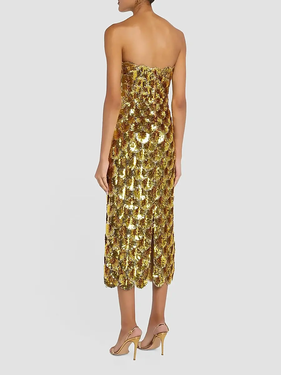 Oscar de la Renta Women's Strapless Scallop Embroidered Cocktail Dress | Thumbnail 3 Oscar de la Renta Women's Strapless Scallop Embroidered Cocktail Dress | Thumbnail 3