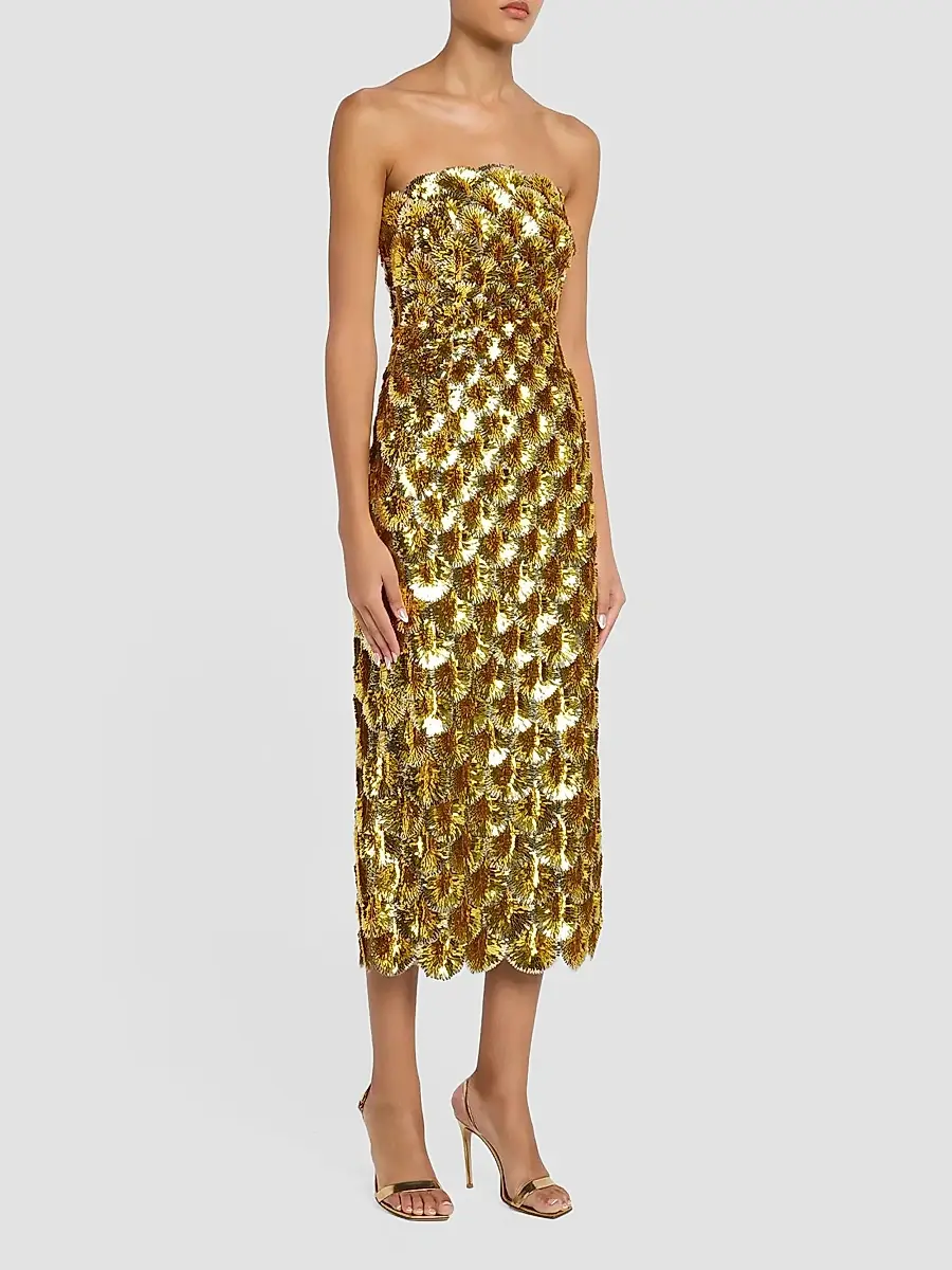 Oscar de la Renta Women's Strapless Scallop Embroidered Cocktail Dress | Thumbnail 4 Oscar de la Renta Women's Strapless Scallop Embroidered Cocktail Dress | Thumbnail 4