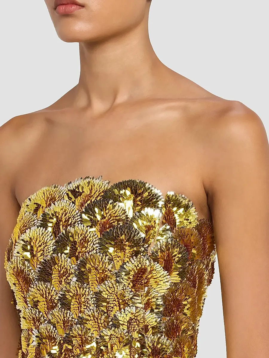 Oscar de la Renta Women's Strapless Scallop Embroidered Cocktail Dress | Thumbnail 5 Oscar de la Renta Women's Strapless Scallop Embroidered Cocktail Dress | Thumbnail 5