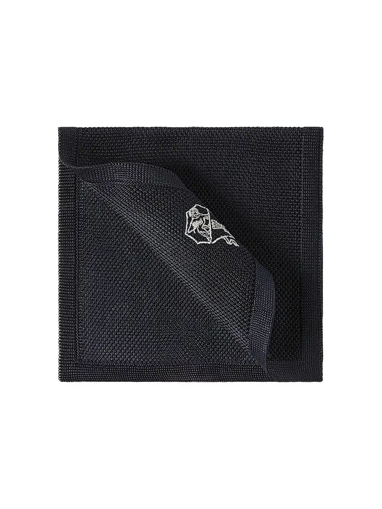 Brunello Cucinelli Men's Silk Knit Pocket Square with Embroidered Logo - Navy Blue