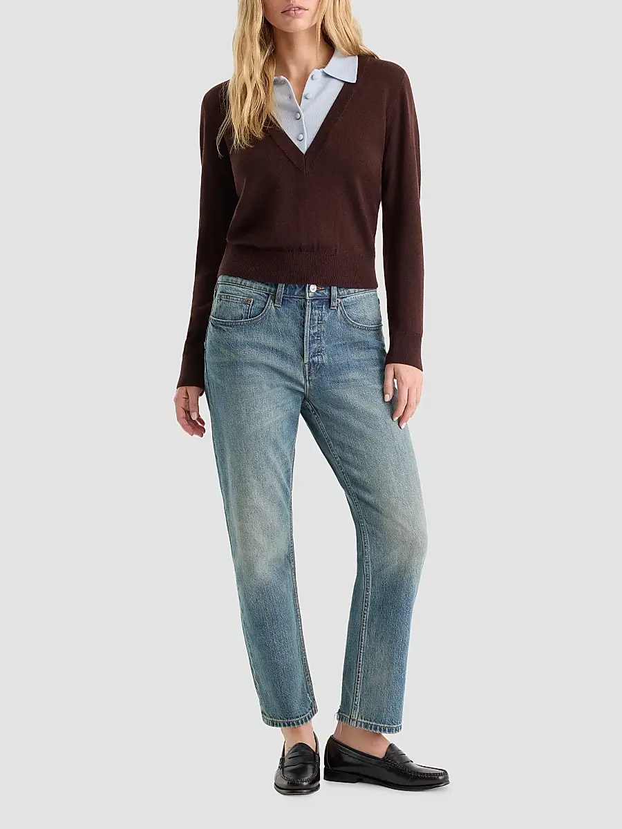 GOOD AMERICAN Women's Merino Wool Layered Polo Sweater | Thumbnail 2