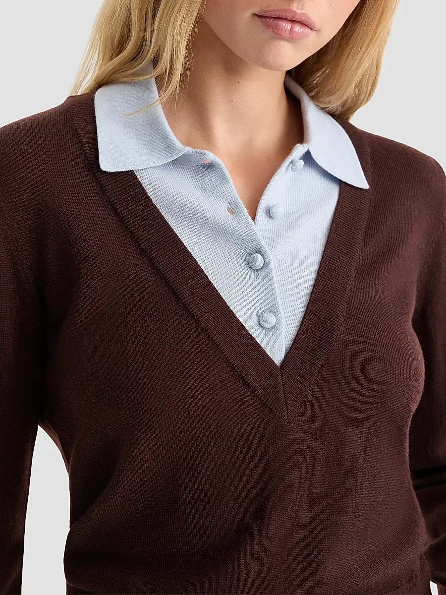 GOOD AMERICAN Women's Merino Wool Layered Polo Sweater | Thumbnail 5