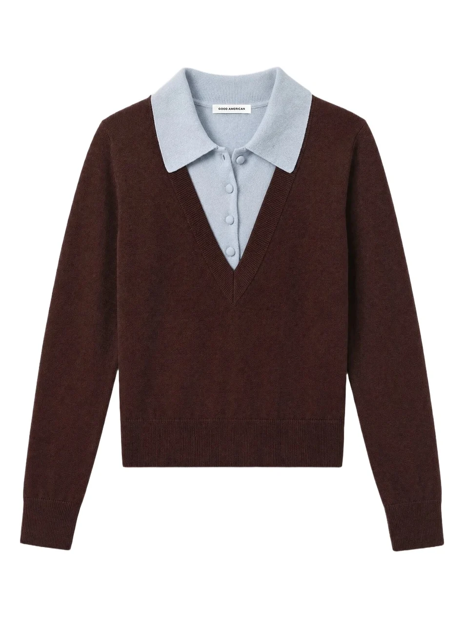 Women's Merino Wool Layered Polo Sweater