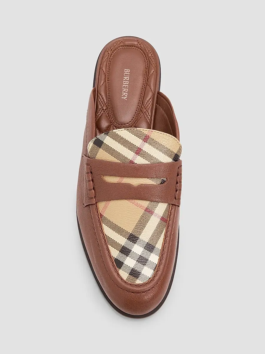 Burberry Women's Opal Leather Check Mules | Thumbnail 4