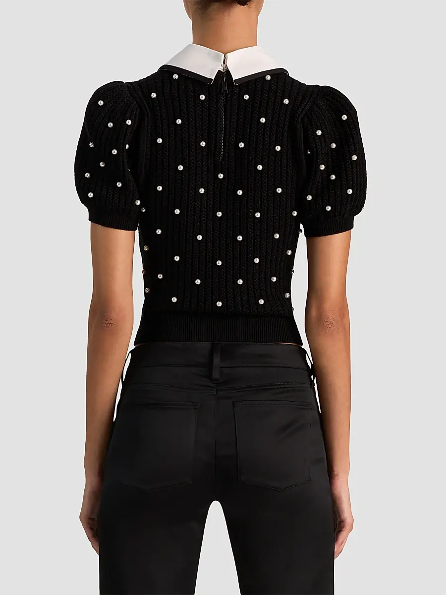 Alice + Olivia Women's Chase Embellished Stretch-Wool Puff-Sleeve Sweater | Thumbnail 3 Alice + Olivia Women's Chase Embellished Stretch-Wool Puff-Sleeve Sweater | Thumbnail 3