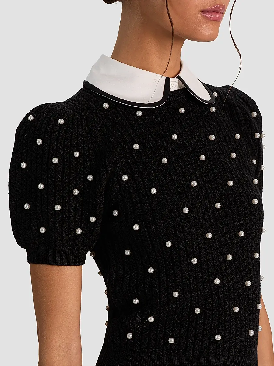 Alice + Olivia Women's Chase Embellished Stretch-Wool Puff-Sleeve Sweater | Thumbnail 5 Alice + Olivia Women's Chase Embellished Stretch-Wool Puff-Sleeve Sweater | Thumbnail 5