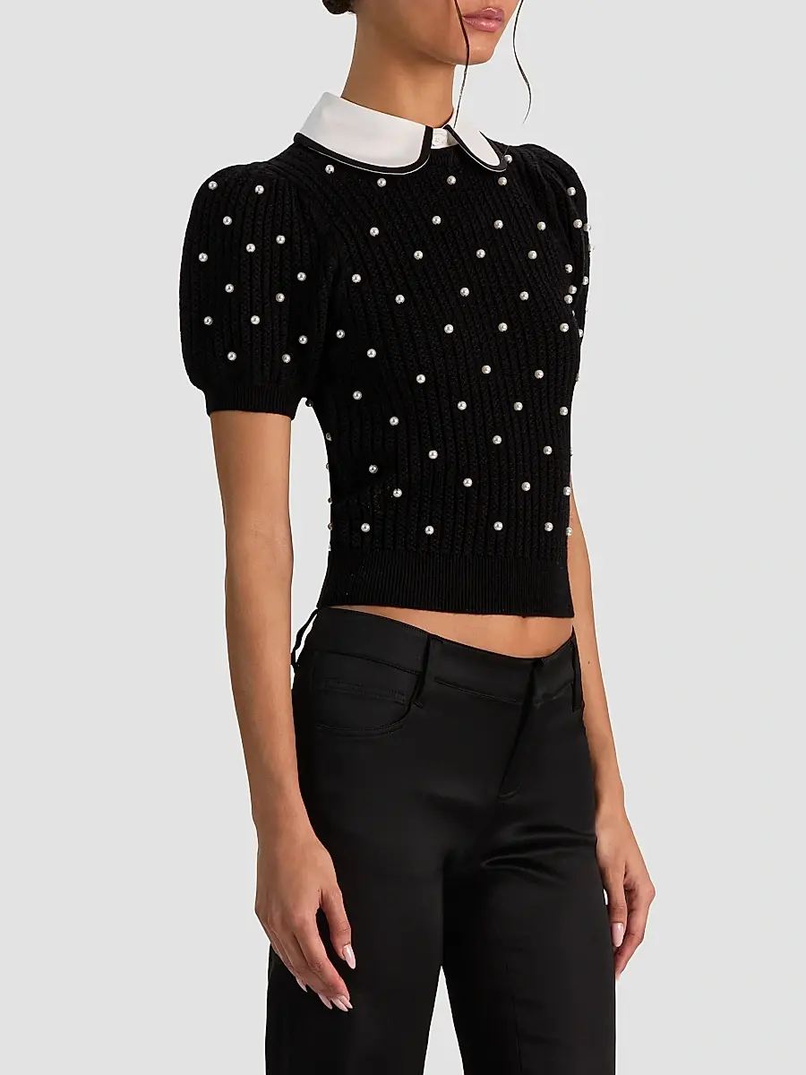 Alice + Olivia Women's Chase Embellished Stretch-Wool Puff-Sleeve Sweater | Thumbnail 6 Alice + Olivia Women's Chase Embellished Stretch-Wool Puff-Sleeve Sweater | Thumbnail 6