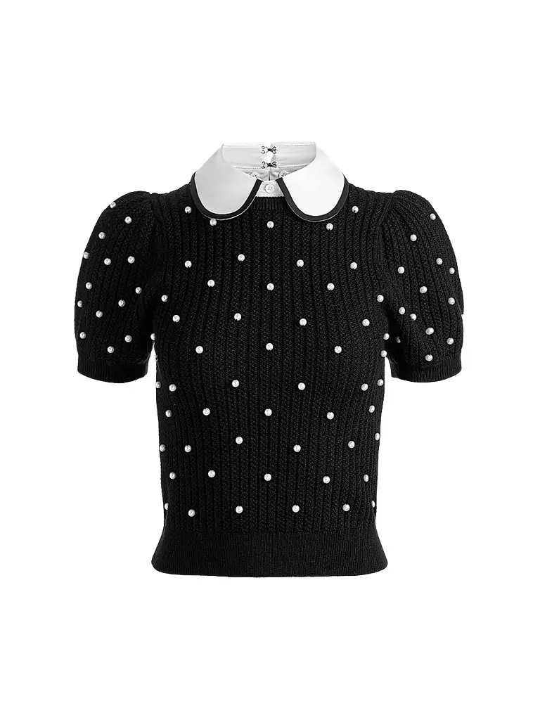 Alice + Olivia Women's Chase Embellished Stretch-Wool Puff-Sleeve Sweater
