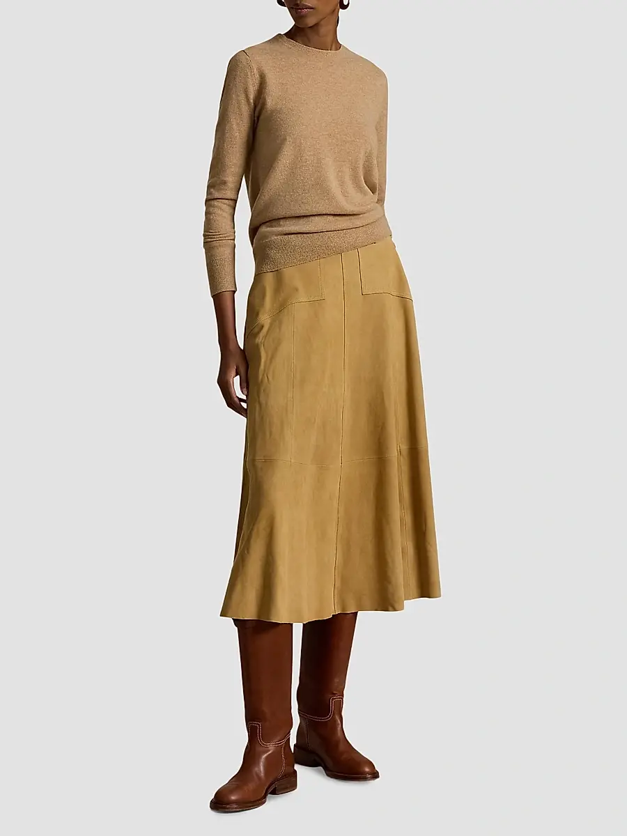Polo Ralph Lauren Women's Belted Suede A-Line Midi-Skirt | Thumbnail 2