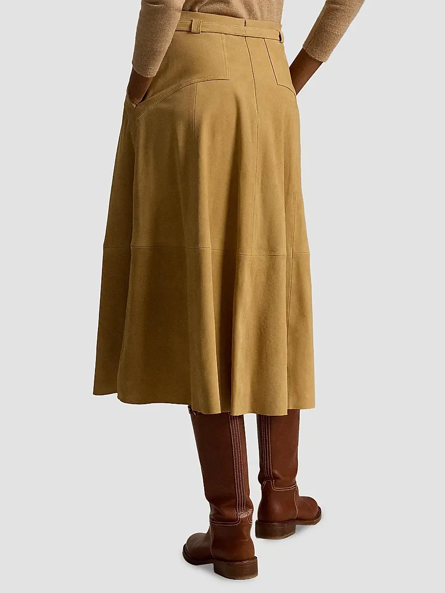 Polo Ralph Lauren Women's Belted Suede A-Line Midi-Skirt | Thumbnail 3