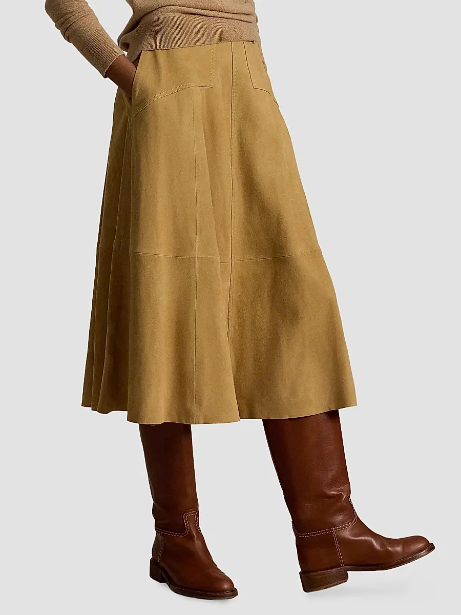Polo Ralph Lauren Women's Belted Suede A-Line Midi-Skirt | Thumbnail 4
