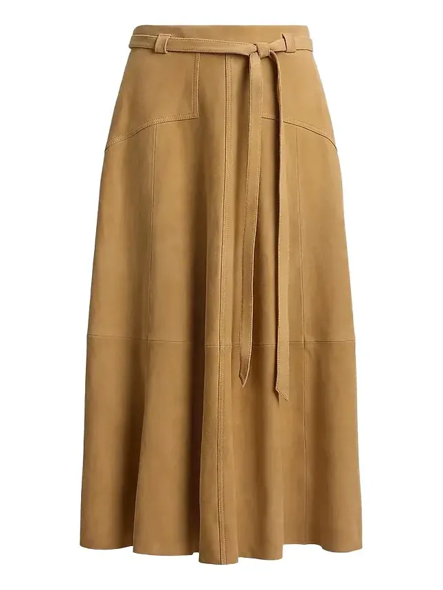 Women's Belted Suede A-Line Midi-Skirt Women's Belted Suede A-Line Midi-Skirt