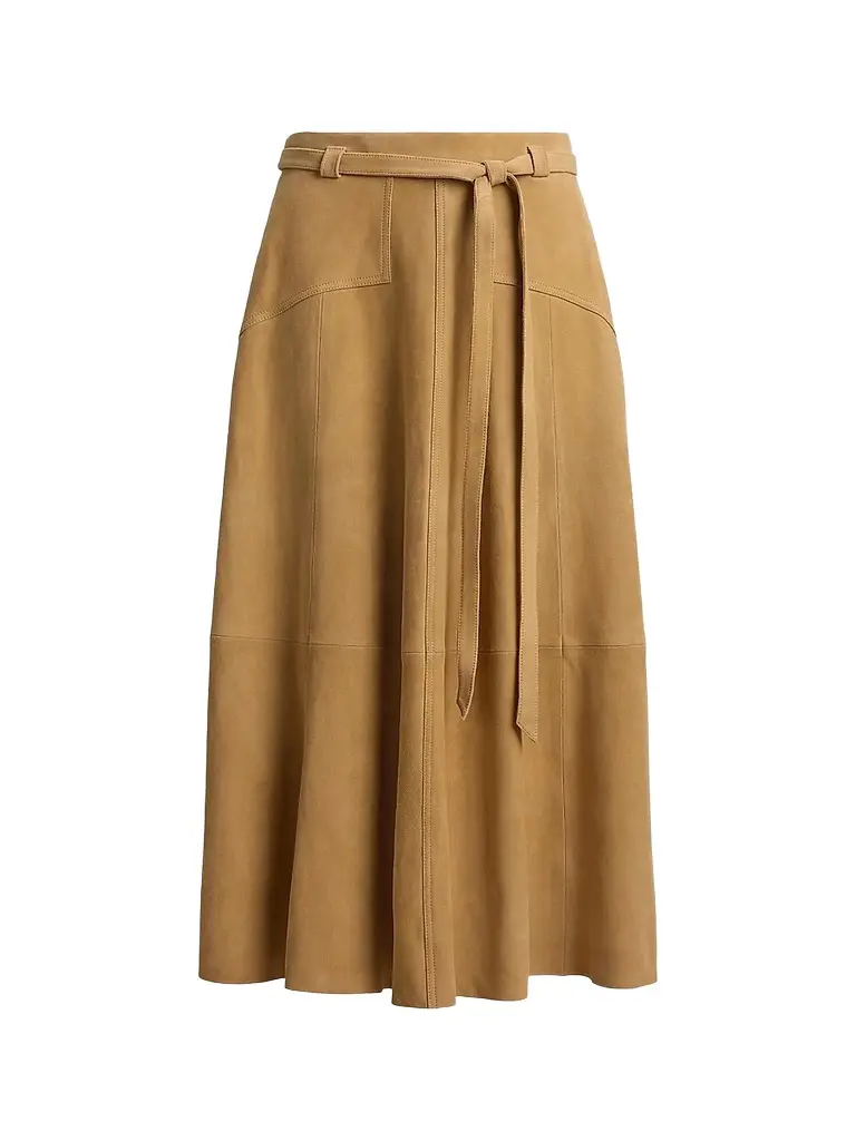 Polo Ralph Lauren Women's Belted Suede A-Line Midi-Skirt