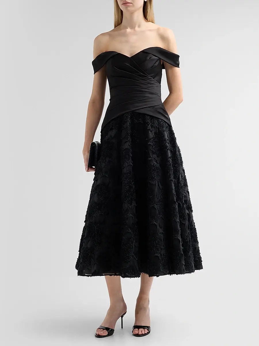 THEIA Women's Lila Floral Fil Coupe Off-The-Shoulder Midi Dress | Thumbnail 2 THEIA Women's Lila Floral Fil Coupe Off-The-Shoulder Midi Dress | Thumbnail 2